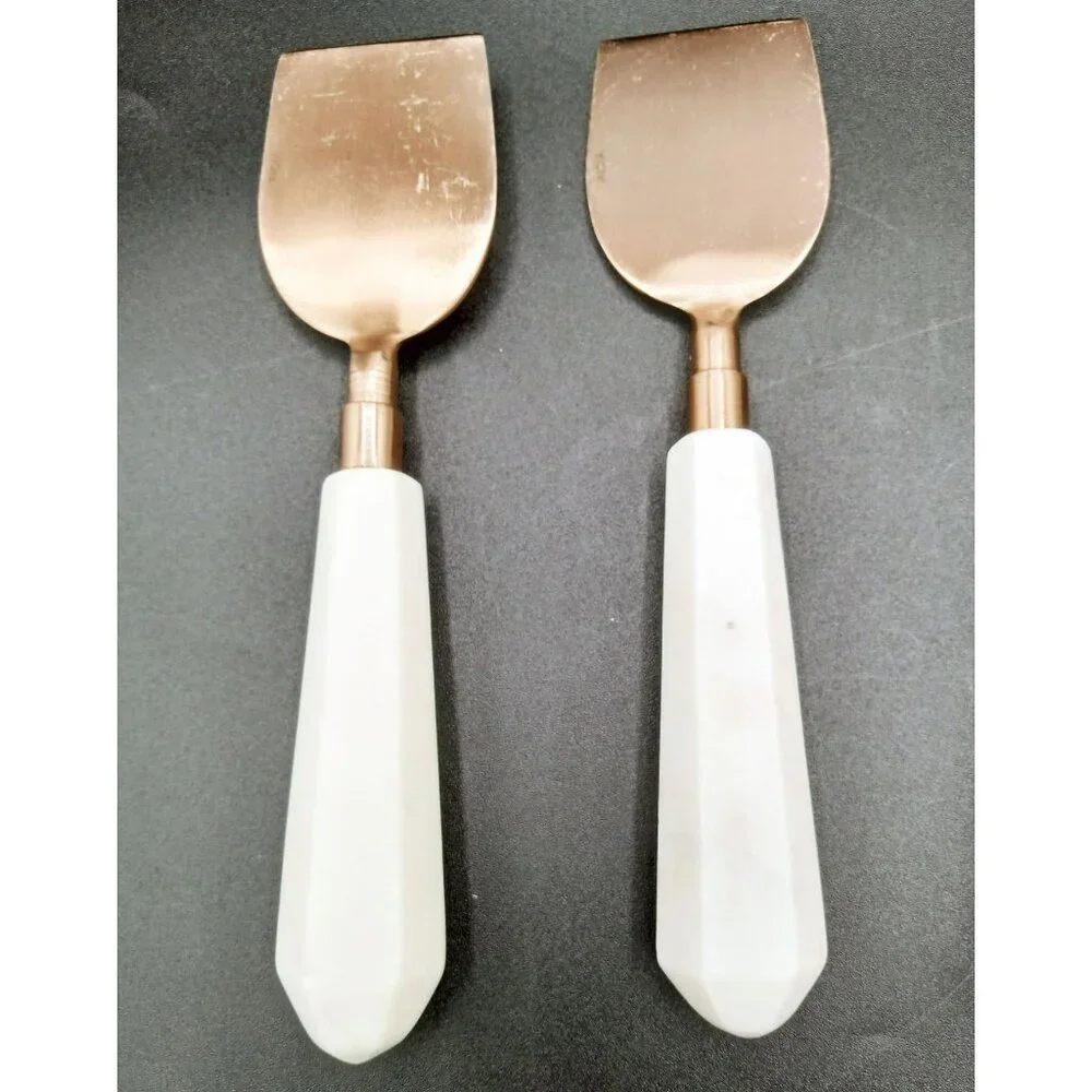 Cheese Knives Marble Handled Brass Toned Charcuterie India Vintage Set of 5